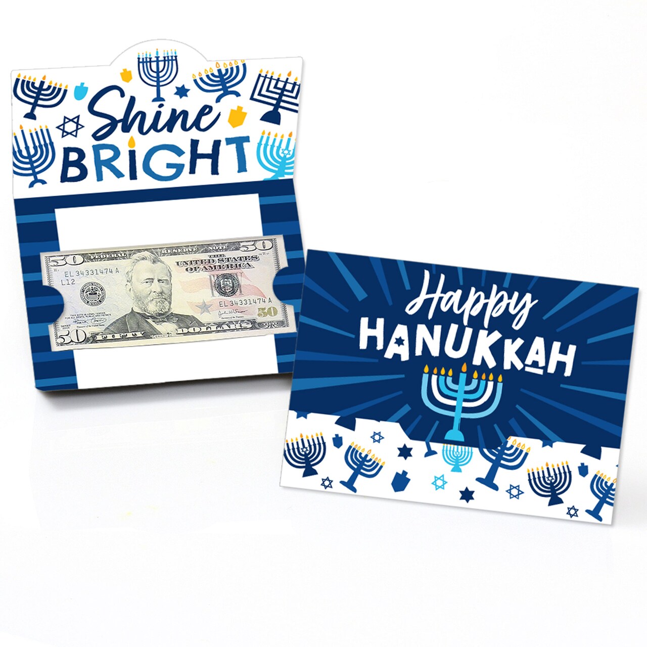Big Dot of Happiness Hanukkah Menorah - Chanukah Holiday Party Money And Gift Card Holders - Set of 8